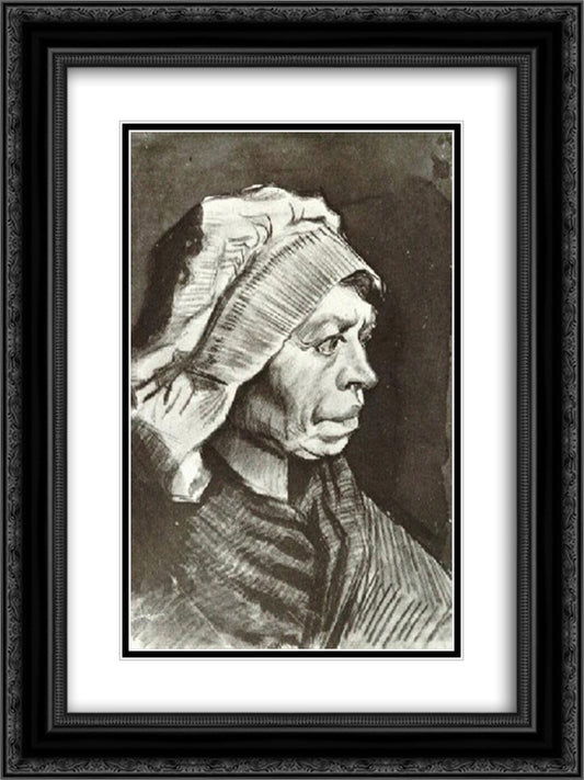 Portrait of a Woman (Head of a peasant woman with bonnet) 18x24 Black Ornate Wood Framed Art Print Poster with Double Matting by Van Gogh, Vincent