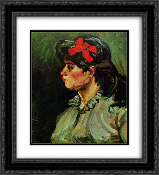 Portrait of a Woman with a Red Ribbon 20x22 Black Ornate Wood Framed Art Print Poster with Double Matting by Van Gogh, Vincent