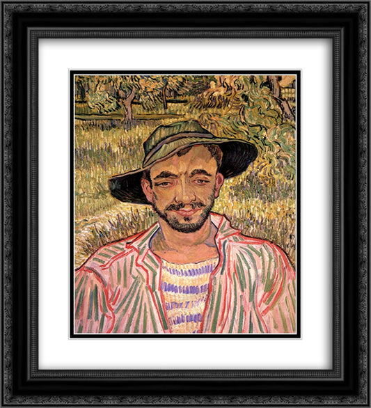 Portrait of a Young Peasant 20x22 Black Ornate Wood Framed Art Print Poster with Double Matting by Van Gogh, Vincent