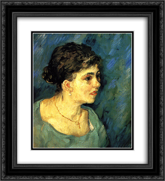 Portrait of Woman in Blue 20x22 Black Ornate Wood Framed Art Print Poster with Double Matting by Van Gogh, Vincent
