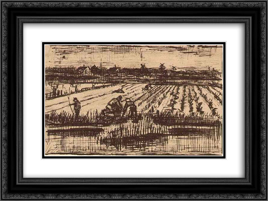 Potato Field 24x18 Black Ornate Wood Framed Art Print Poster with Double Matting by Van Gogh, Vincent
