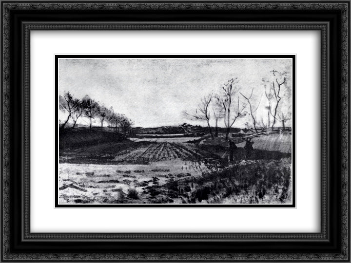 Potato field behind the dunes 24x18 Black Ornate Wood Framed Art Print Poster with Double Matting by Van Gogh, Vincent