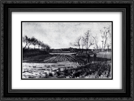 Potato field behind the dunes 24x18 Black Ornate Wood Framed Art Print Poster with Double Matting by Van Gogh, Vincent