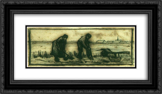 Potato Harvest with Two Figures 24x14 Black Ornate Wood Framed Art Print Poster with Double Matting by Van Gogh, Vincent