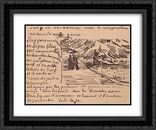 Public Garden with a Couple and a Blue Fir Tree 24x20 Black Ornate Wood Framed Art Print Poster with Double Matting by Van Gogh, Vincent