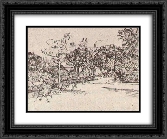 Public Garden with Benches 24x20 Black Ornate Wood Framed Art Print Poster with Double Matting by Van Gogh, Vincent