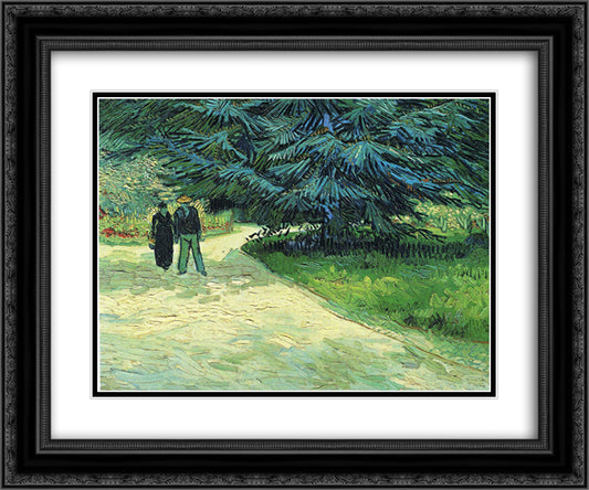 Public Garden with Couple and Blue Fir Tree (The Poet s Garden III) 24x20 Black Ornate Wood Framed Art Print Poster with Double Matting by Van Gogh, Vincent