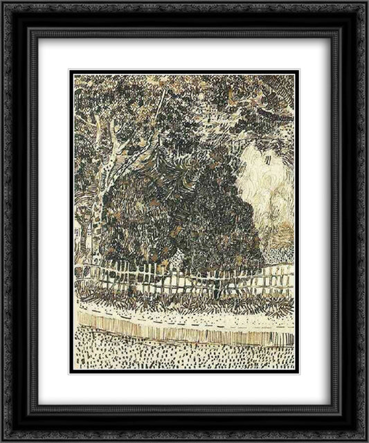 Public Garden with Fence 20x24 Black Ornate Wood Framed Art Print Poster with Double Matting by Van Gogh, Vincent