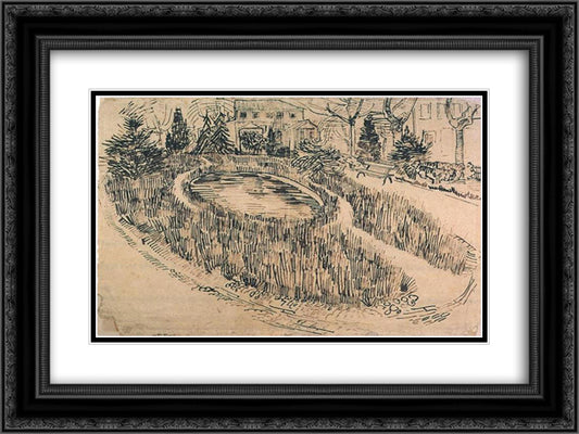 Public Garden with Vincent s House in the Background 24x18 Black Ornate Wood Framed Art Print Poster with Double Matting by Van Gogh, Vincent
