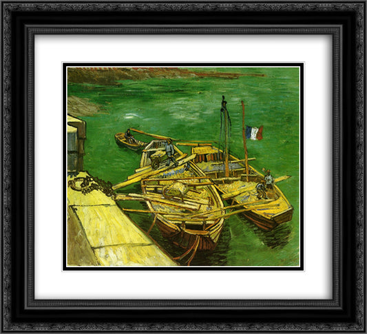 Quay with Men Unloading Sand Barges 22x20 Black Ornate Wood Framed Art Print Poster with Double Matting by Van Gogh, Vincent
