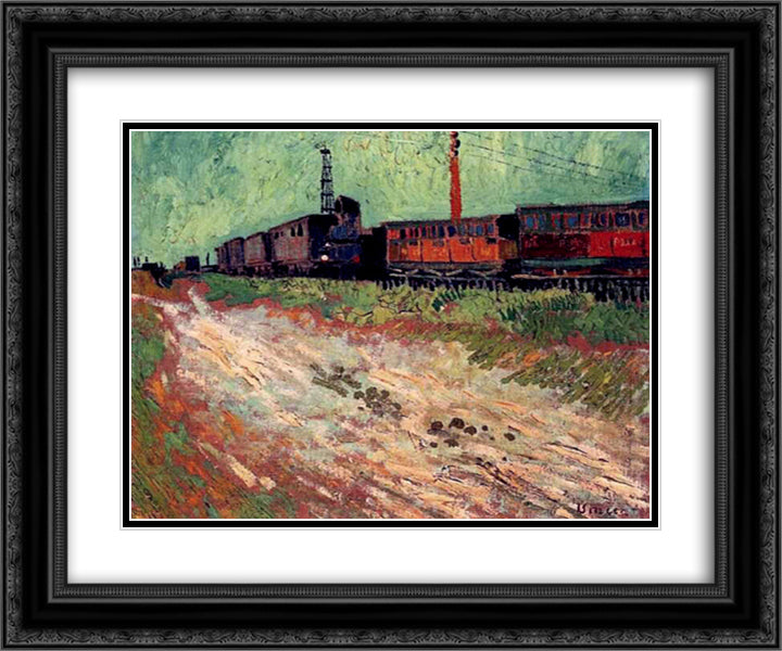 Railway Carriages 24x20 Black Ornate Wood Framed Art Print Poster with Double Matting by Van Gogh, Vincent