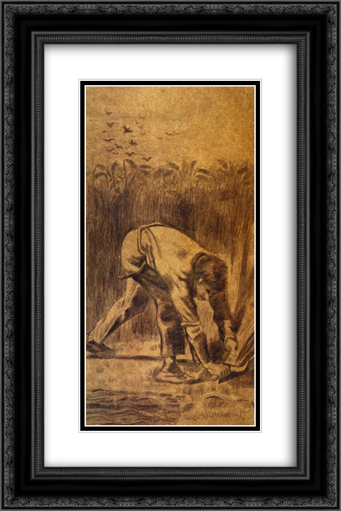 Reaper with Sickle (after Millet) 16x24 Black Ornate Wood Framed Art Print Poster with Double Matting by Van Gogh, Vincent