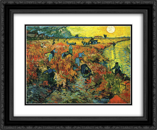 Red Vineyards at Arles 24x20 Black Ornate Wood Framed Art Print Poster with Double Matting by Van Gogh, Vincent