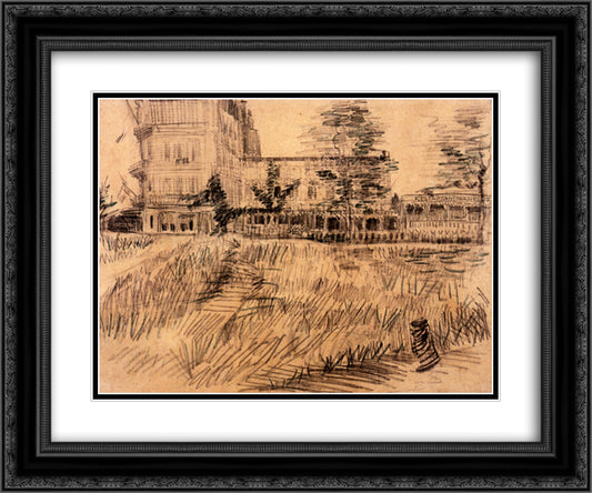 Restaurant de la Sirene at Asnieres 24x20 Black Ornate Wood Framed Art Print Poster with Double Matting by Van Gogh, Vincent