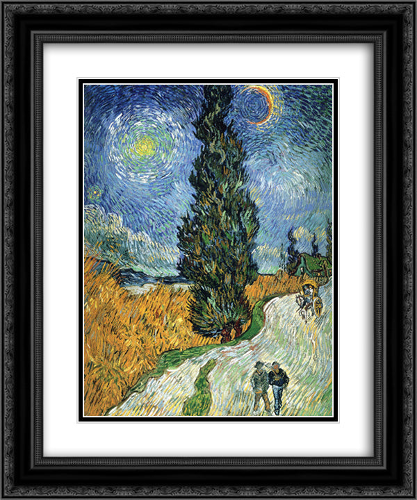 Road with Cypresses 20x24 Black Ornate Wood Framed Art Print Poster with Double Matting by Van Gogh, Vincent