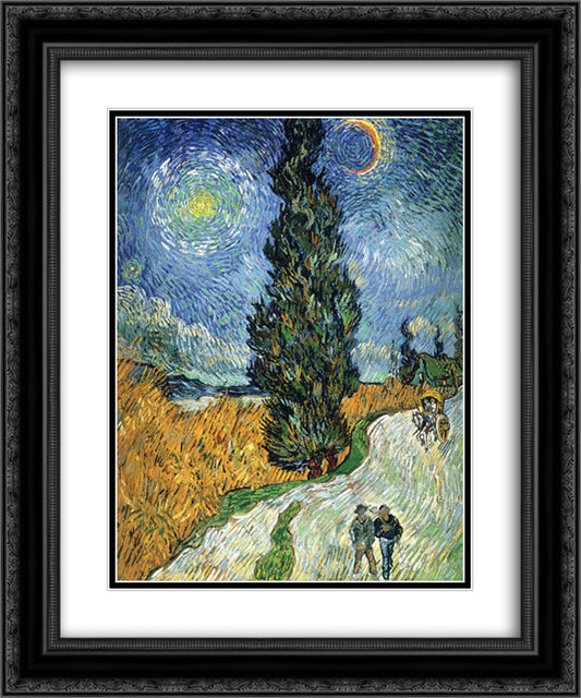 Road with Cypresses 20x24 Black Ornate Wood Framed Art Print Poster with Double Matting by Van Gogh, Vincent