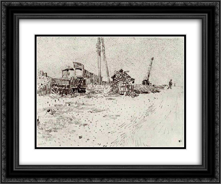 Road with Telegraph Pole and Crane 24x20 Black Ornate Wood Framed Art Print Poster with Double Matting by Van Gogh, Vincent