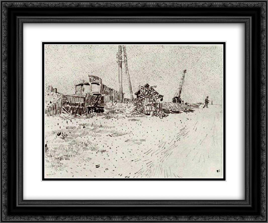 Road with Telegraph Pole and Crane 24x20 Black Ornate Wood Framed Art Print Poster with Double Matting by Van Gogh, Vincent