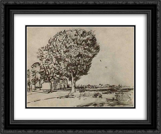 Road with Trees 24x20 Black Ornate Wood Framed Art Print Poster with Double Matting by Van Gogh, Vincent