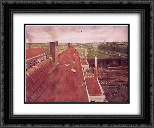 Rooftops 24x20 Black Ornate Wood Framed Art Print Poster with Double Matting by Van Gogh, Vincent