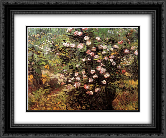 Rosebush in Blossom 24x20 Black Ornate Wood Framed Art Print Poster with Double Matting by Van Gogh, Vincent
