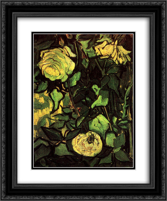Roses and Beetle 20x24 Black Ornate Wood Framed Art Print Poster with Double Matting by Van Gogh, Vincent