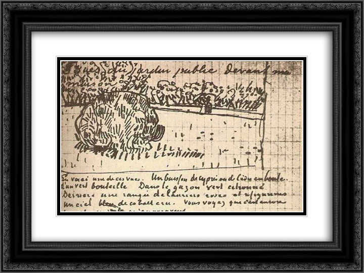 Round Clipped Shrub in the Public Garden 24x18 Black Ornate Wood Framed Art Print Poster with Double Matting by Van Gogh, Vincent