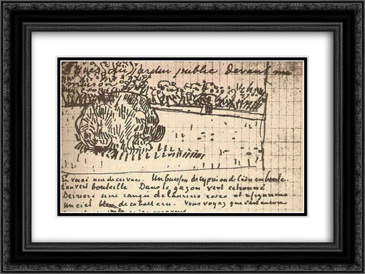 Round Clipped Shrub in the Public Garden 24x18 Black Ornate Wood Framed Art Print Poster with Double Matting by Van Gogh, Vincent