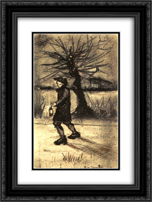 Route 18x24 Black Ornate Wood Framed Art Print Poster with Double Matting by Van Gogh, Vincent
