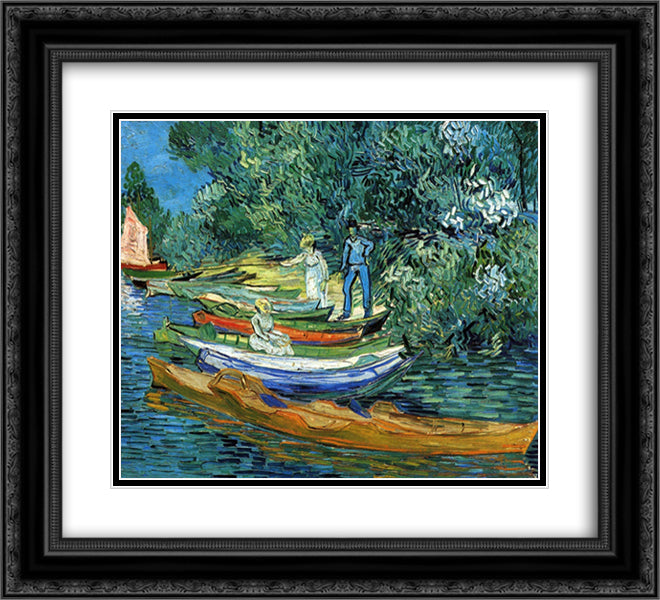 Rowing Boats on the Banks of the Oise 22x20 Black Ornate Wood Framed Art Print Poster with Double Matting by Van Gogh, Vincent