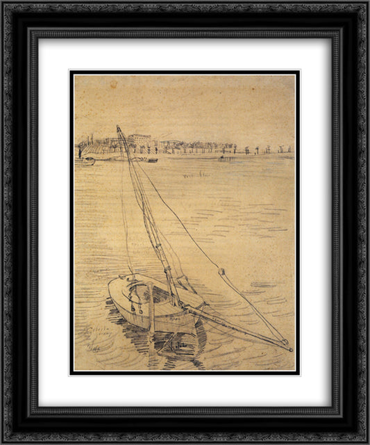 Sailing Boat on the Seine at Asnieres 20x24 Black Ornate Wood Framed Art Print Poster with Double Matting by Van Gogh, Vincent