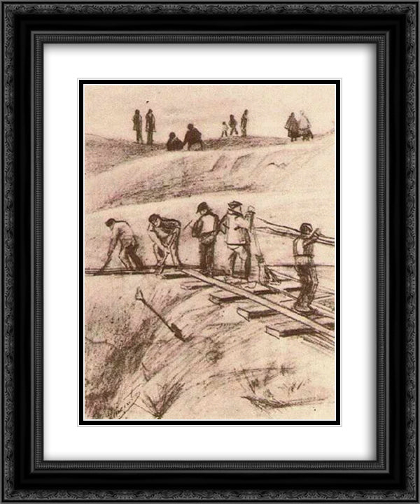 Sand Diggers 20x24 Black Ornate Wood Framed Art Print Poster with Double Matting by Van Gogh, Vincent