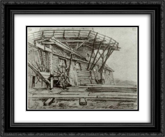 Saw Mill 24x20 Black Ornate Wood Framed Art Print Poster with Double Matting by Van Gogh, Vincent