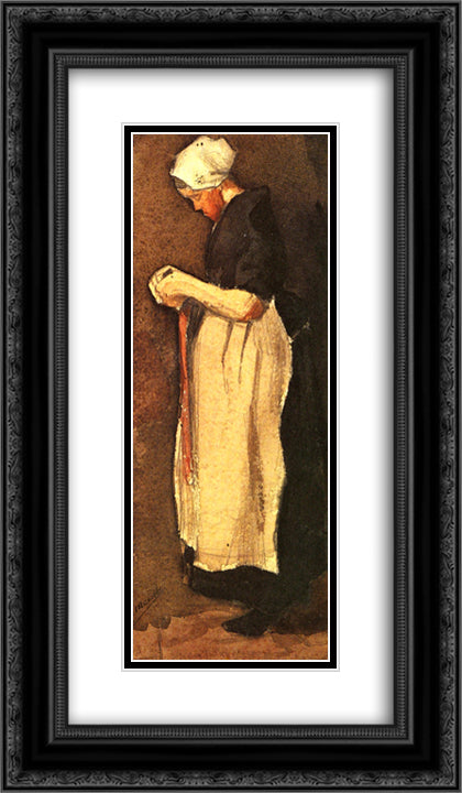 Scheveningen Woman 14x24 Black Ornate Wood Framed Art Print Poster with Double Matting by Van Gogh, Vincent