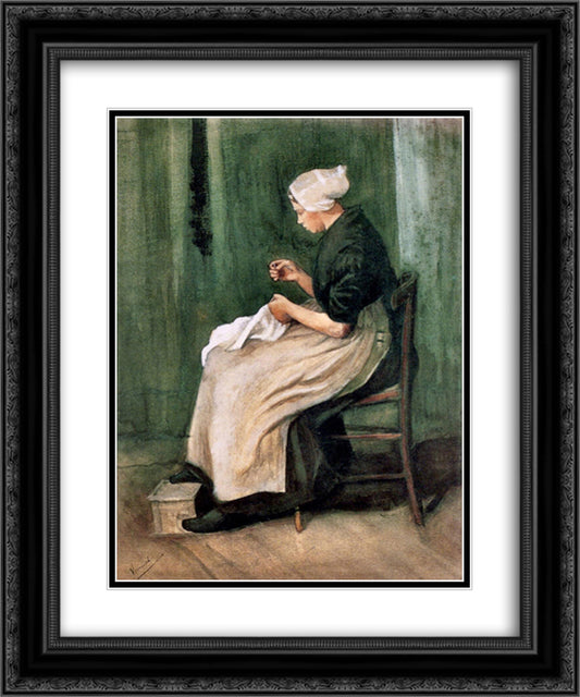 Scheveningen Woman Sewing 20x24 Black Ornate Wood Framed Art Print Poster with Double Matting by Van Gogh, Vincent