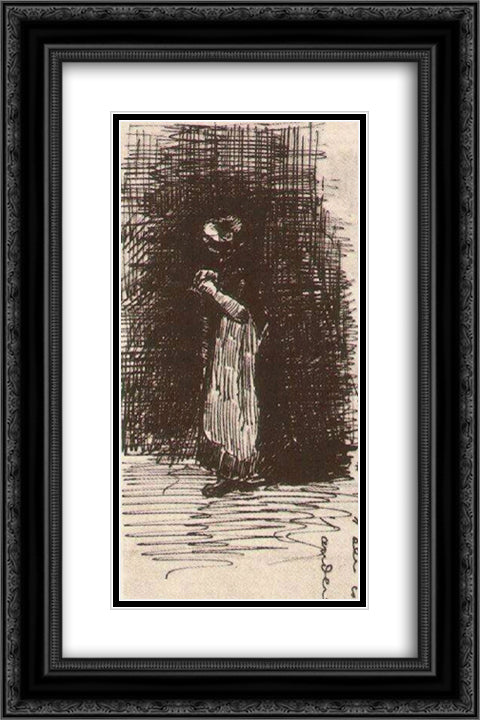 Scheveningen Woman Standing 16x24 Black Ornate Wood Framed Art Print Poster with Double Matting by Van Gogh, Vincent