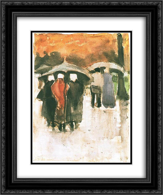 Scheveningen Women and Other People Under Umbrellas 20x24 Black Ornate Wood Framed Art Print Poster with Double Matting by Van Gogh, Vincent