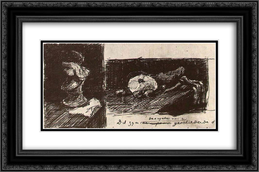 Sculpture and Still Life with Cabbage and Clogs 24x16 Black Ornate Wood Framed Art Print Poster with Double Matting by Van Gogh, Vincent