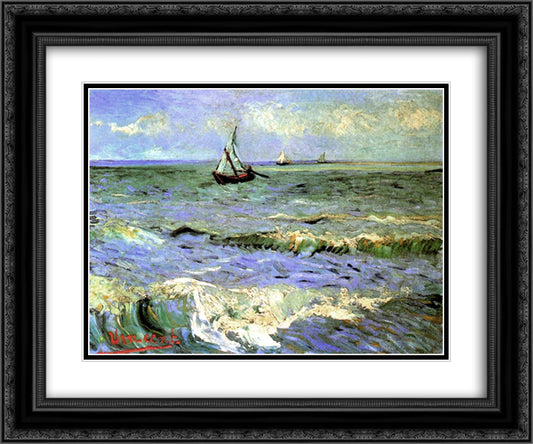 Seascape at Saintes-Maries 24x20 Black Ornate Wood Framed Art Print Poster with Double Matting by Van Gogh, Vincent