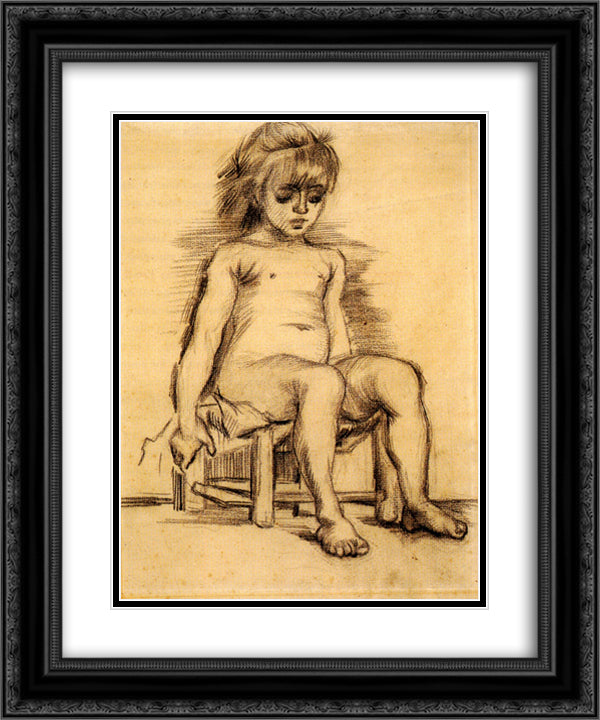 Seated Girl Seen from the Front 20x24 Black Ornate Wood Framed Art Print Poster with Double Matting by Van Gogh, Vincent