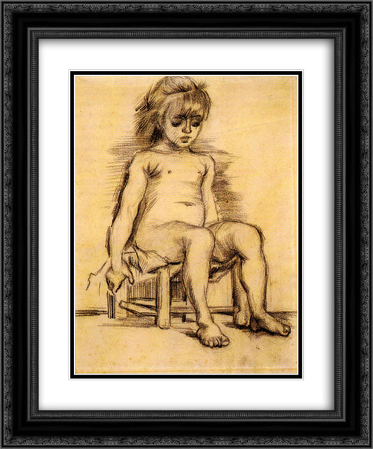 Seated Girl Seen from the Front 20x24 Black Ornate Wood Framed Art Print Poster with Double Matting by Van Gogh, Vincent