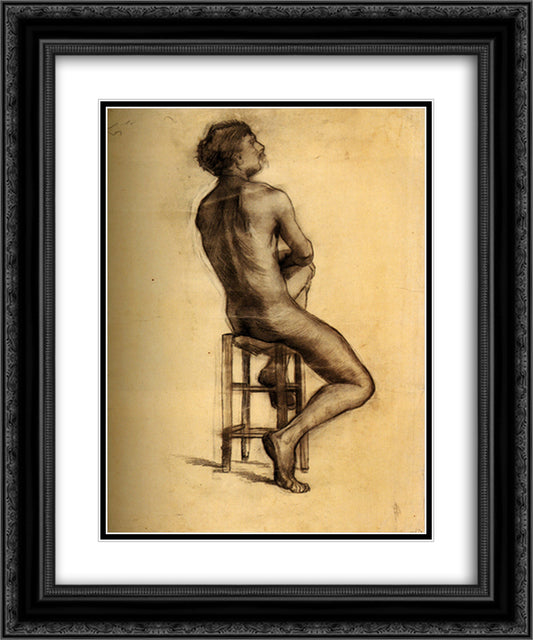 Seated Male Nude Seen from the Back 20x24 Black Ornate Wood Framed Art Print Poster with Double Matting by Van Gogh, Vincent