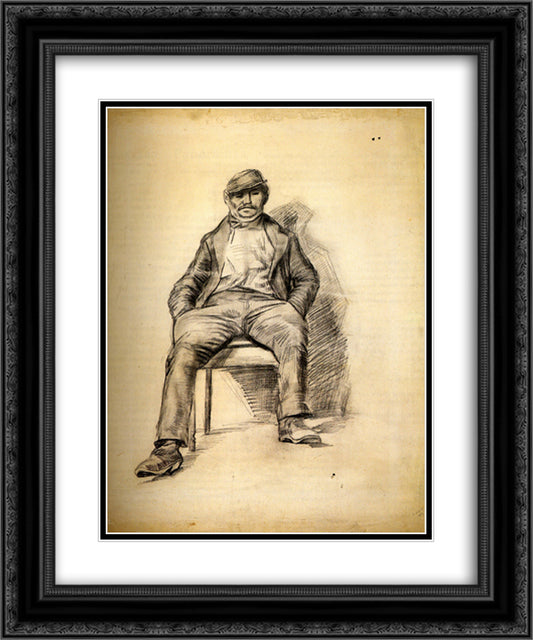 Seated Man with a Moustache and Cap 20x24 Black Ornate Wood Framed Art Print Poster with Double Matting by Van Gogh, Vincent