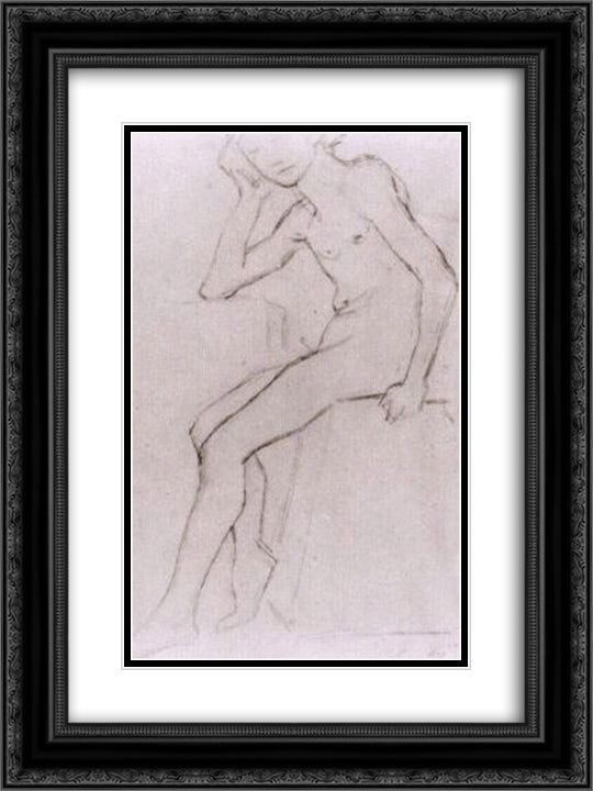 Seated Nude after Bargues 18x24 Black Ornate Wood Framed Art Print Poster with Double Matting by Van Gogh, Vincent