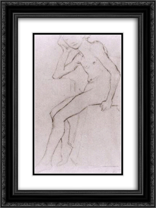 Seated Nude after Bargues 18x24 Black Ornate Wood Framed Art Print Poster with Double Matting by Van Gogh, Vincent