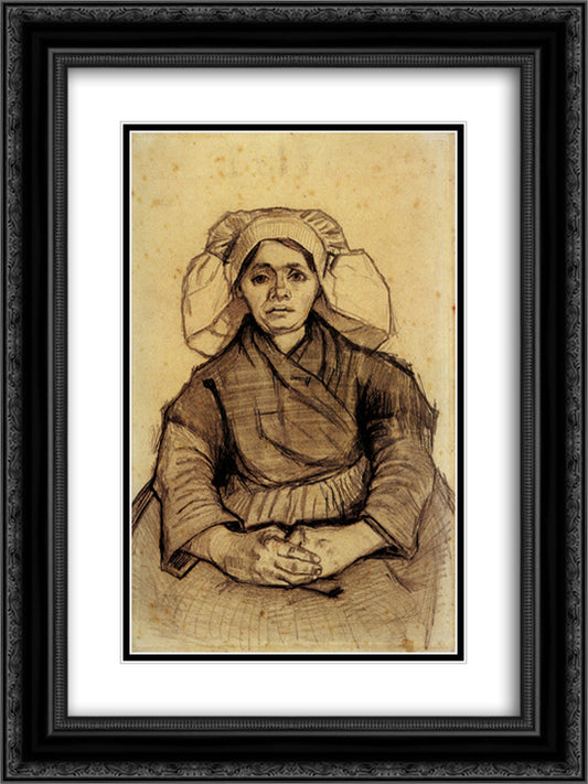 Seated Woman 18x24 Black Ornate Wood Framed Art Print Poster with Double Matting by Van Gogh, Vincent