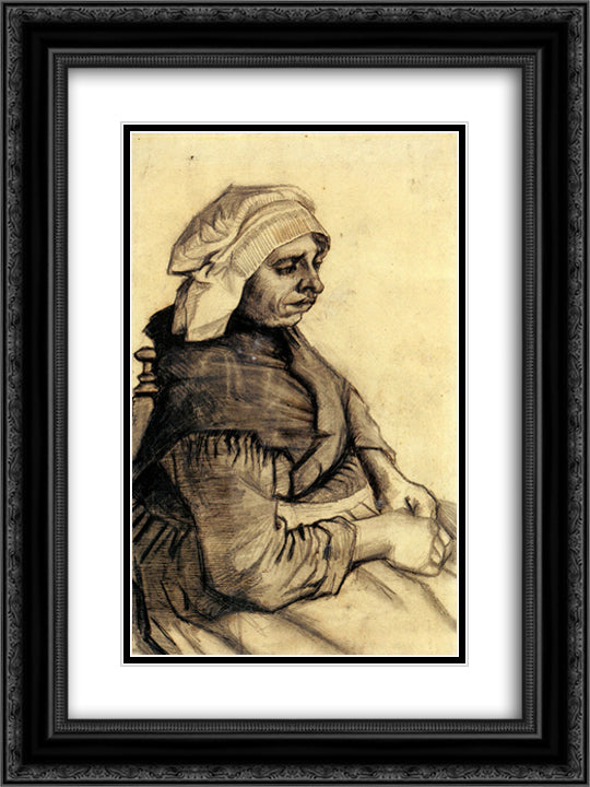Seated Woman 18x24 Black Ornate Wood Framed Art Print Poster with Double Matting by Van Gogh, Vincent
