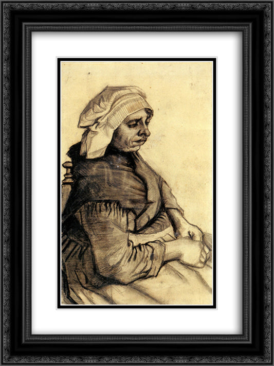 Seated Woman 18x24 Black Ornate Wood Framed Art Print Poster with Double Matting by Van Gogh, Vincent