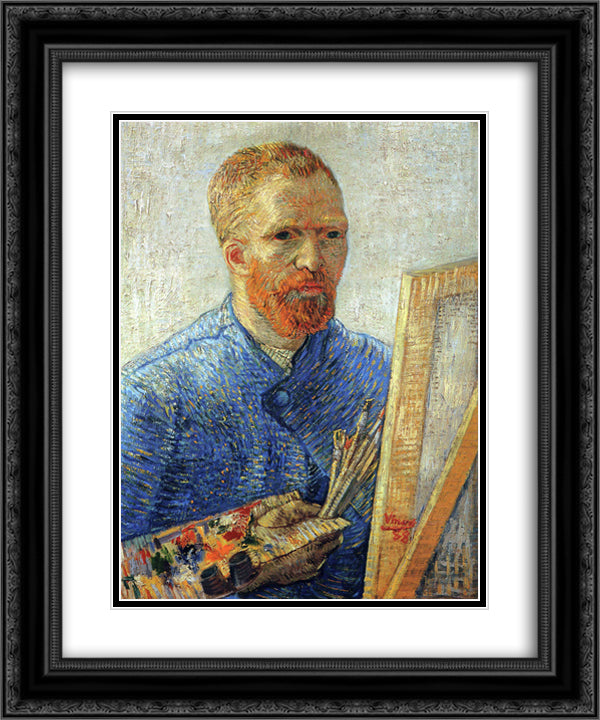 Self Portrait as an Artist 20x24 Black Ornate Wood Framed Art Print Poster with Double Matting by Van Gogh, Vincent