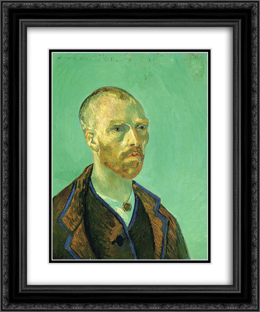 Self Portrait Dedicated to Paul Gauguin 20x24 Black Ornate Wood Framed Art Print Poster with Double Matting by Van Gogh, Vincent